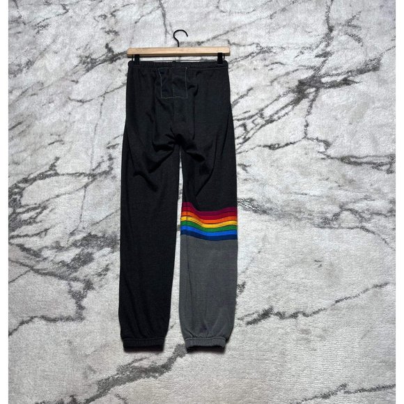 AVIATOR NATION Rainbow Stitch Sweatpants Black Grey Two Tone One Leg M Médium - Picture 2 of 8